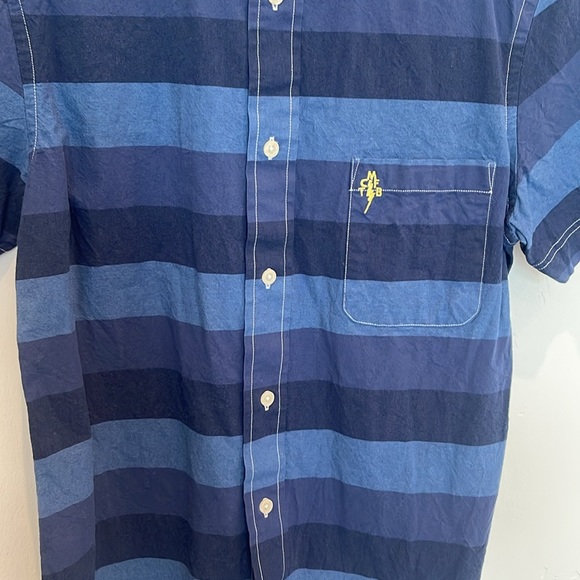 Mark McNairy Men’s Size Small Blue Striped Short Sleeve Cotton Button Up Shirt - Picture 4 of 5